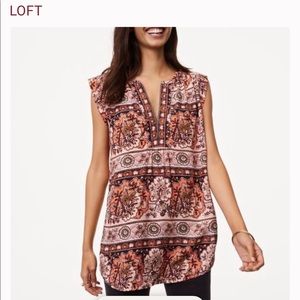 Loft vineyard split neck shell in Hampton red sleeveless tank top xs